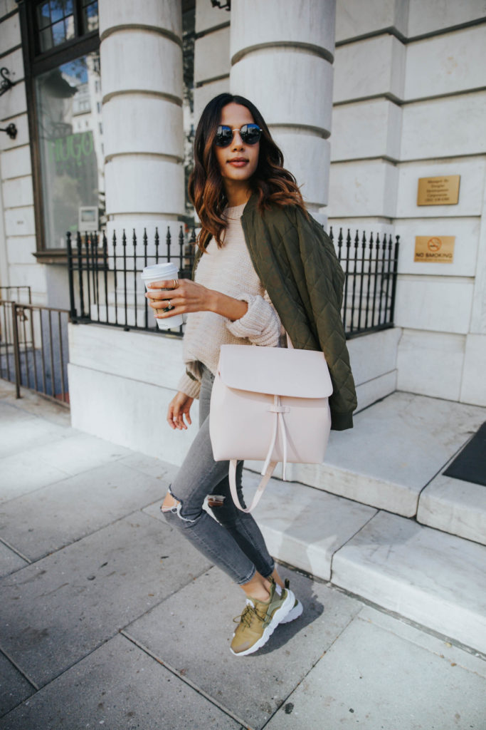 blush sneakers outfit